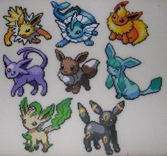 the pixelated pokemons are all different colors and sizes