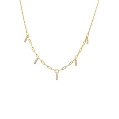 Gold CZ Pave Dangling Mini Bar Necklace - Adina's Jewels Diamond Anklet, Mini Bars, Bold Rings, Gold Bar Necklace, Anklet Bracelet, Charm Bangle, Shop Engagement Rings, Understated Elegance, Mini Bar