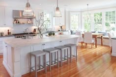 the kitchen is clean and ready to be used as a dining room or family room