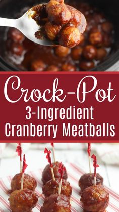 crock - pot 3 ingredient cranberry meatballs with text overlay