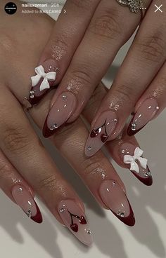 Rihnstone Placement Nails, My Nails Aesthetic, Kawaii Almond Nails, Almond Nails Inspo Aesthetic, Aesthic Nails, Nails Extension Designs, Nail Art With Charms, Gelx Inspo Nails, Valentines Day Nails Almond