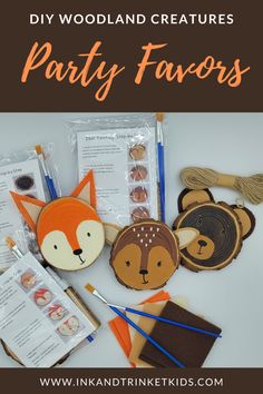 diy woodland creatures party favors with text overlay