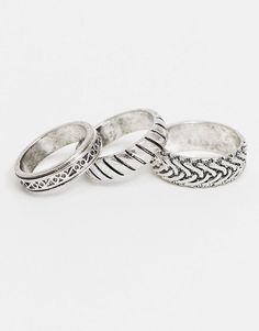 ASOS DESIGN - Confezione da 3 anelli a fascia goffrati argento brunito | ASOS Emboss, Band Ring, Ring Set, Ring Sets, Band Rings, Must Haves, Silver Bracelet, Silver Tone, Asos