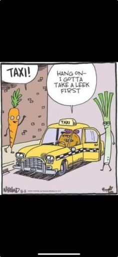 a taxi cab that is parked next to a carrot