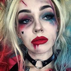 Easy Halloween Makeup - Harley Quinn, Suicide Squad- CosmopolitanUK Harley Makeup, Harley Quinn Make-up, Pelottava Halloween, Makeup Pinterest, Halloween Make-up Looks, Halloweenský Makeup, Uhyggelig Halloween