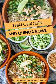 thai chicken and quinoa bowl with text overlay