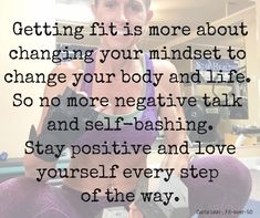 a woman sitting on top of a bench in a gym with the words getting fit is more about changing your minds to change your body and life