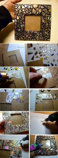 the process of making a mosaic photo frame