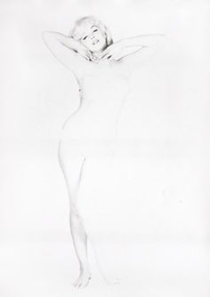 a pencil drawing of a naked woman with her arms behind her head and hands on her hips