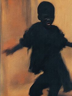 a painting of a person in black running