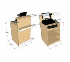 an image of a computer desk with two shelves and one shelf on the other side