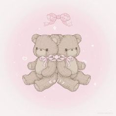 two brown teddy bears sitting next to each other on a pink background with the words you've got