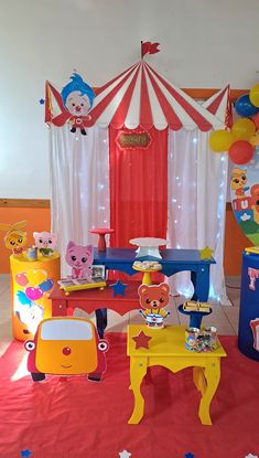 a circus themed birthday party with toys and decorations