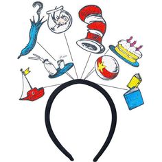 the cat in the hat headband has many different things on it