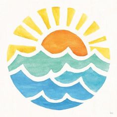 the sun is rising over the ocean watercolor on paper by artist and photographer person