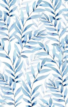 watercolor blue leaves on white background for wallpaper, fabric and paper design illustration