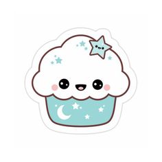 a cute cupcake with stars and moon on it's face, sitting in front of a white background