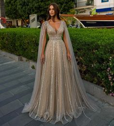 Dresses For Wedding Party, Celebrity Inspired Dresses, Evening Dresses With Sleeves, Dresses For Wedding, Cape Sleeves, فستان سهرة, Beaded Gown, Formal Dresses Prom, Party Gowns