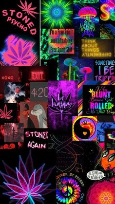 a collage of neon colored images with the words, i love you and other things