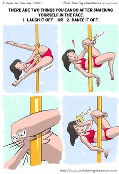 a comic strip about how to do pole dancing for the first time in two decades