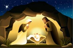 the nativity scene is depicted in an animated style