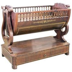 an old wooden bench with intricate carvings on it