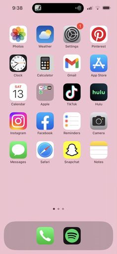 an iphone with icons on the screen and in the bottom right corner, there is a pink background