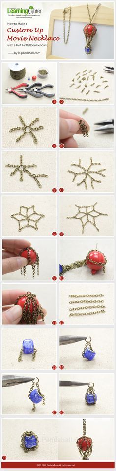 the instructions for how to make an origami snowflake with beads and chains