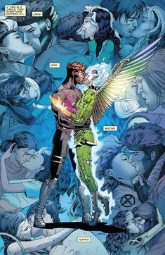 a comic book page with an angel hugging a man