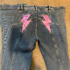 Size 24 Great Condition Very Stretchy Lavender Lightning Bolts Jeans Free People, Lightning Bolts, Free People Jeans, Jeans Color, Lightning Bolt, Colored Jeans, Blue Purple, Flare Jeans, Blue And Purple