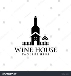 wine house logo design with bottle and grapes on white background, eps file available for use in any type of business