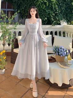 2024 commuter casual plus size women's long dress temperament square neck chiffon long-sleeved fairy Fairy Princess Dress, Midi Dresses For Women, Korean Summer, Womens Long Dresses, Fairy Princesses, Midi Dress Party, Fairy Dress, Summer Clothes, Lantern Sleeves