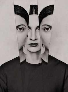 two women's faces are shown through cutouts in black and white, with one woman looking at the camera