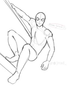 a drawing of a spider man hanging upside down on a rope with his hands in the air