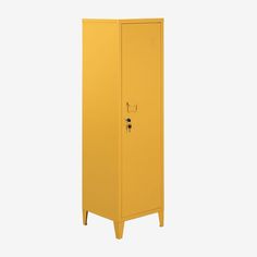 a yellow metal locker on a white background