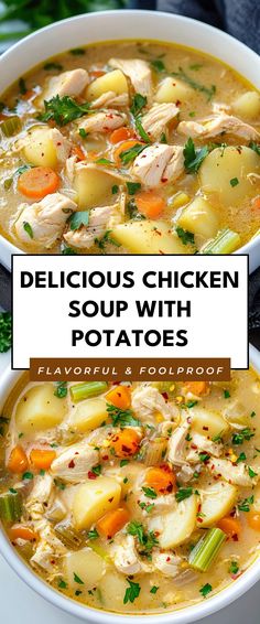 Image for Delicious Chicken Soup with Potatoes Chicken Soup Recipes With Potatoes, Chicken Soup With Potatoes And Carrots, Chicken Potato Leek Soup, Chicken Soup With Drumsticks, Soup With Chicken And Potatoes, Chicken Potato Soup Instant Pot, Soup Recipes When Your Sick, Winter Stews And Soups, Winter Chicken Soup