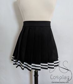 Knife Pleat Skirt with Stripe- This pleated skirt is made in a popular style for anime-style school uniform skirts. It is available in any size and color with one or two stripes. The skirt is made from high quality 100% cotton fabric and closes in the back with an invisible zipper. Add a Matching Face Mask to Your Order! The masks ship in 1-2 days and you can preview the fabric in your color preference. https://www.etsy.com/listing/788750961/washable-face-mask-layered-pleat-face The skirts are s Stretch Pleated Skirt For School With Lined Skirt, Stretch Pleated Skirt For School With Lining, Stretch Pleated Skirt With Lining For School, Stretch Pleated Skirt With Lined Detail For School, Fitted Tiered Skirt For School, Fitted Accordion Pleats Skirt For School, School Fitted Tiered Skirt, Black Pleated Skirt For Cosplay, Cosplay Black Pleated Skirt