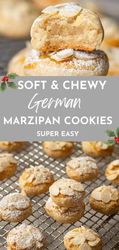 soft and chewy german marzipan cookies are stacked on top of each other