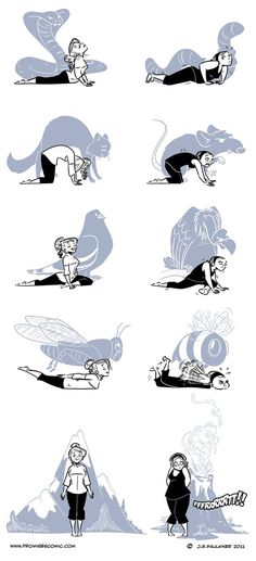 an image of cartoon characters doing different things