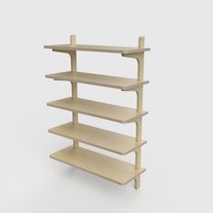 a wooden shelf with three shelves on each side and one shelf below the shelf is empty