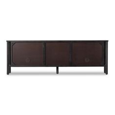 the sideboard with three doors is shown in dark wood and has two black handles