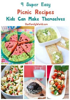 different pictures with text that says, 9 super easy picnic recipes kids can make themselves