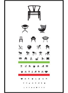 a black and white poster with different types of chairs on it's back side