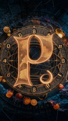 the letter p is surrounded by other letters and numbers