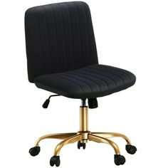 a black office chair with gold wheels and casteors on an isolated white background photo