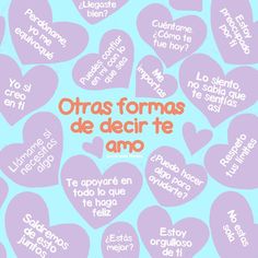 the words in spanish are arranged into hearts