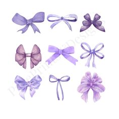 six different bows are shown in purple and lavender colors, each with one large bow