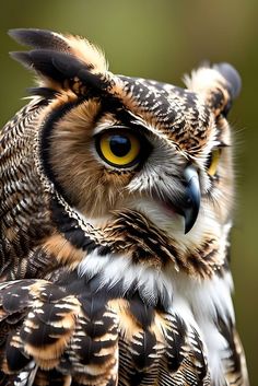 an owl with yellow eyes is looking at the camera