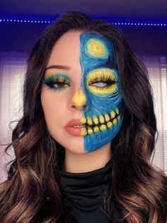 Starry Night Makeup, Van Gogh Skull, Makeup Creative, Cute Halloween Makeup, Halloween Makeup Diy, Desain Buklet, Top Nails, Face Paint Makeup