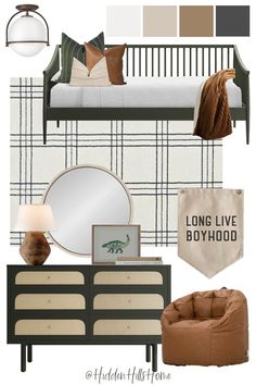 Boys Bedroom Design Mood Board Olive And Black Bedroom, Olive Green Boys Room, Hunter Green Boys Room, Green Toddler Room, Toddler Big Boy Room, Winfield House, Boys Bedroom Green, Home Staging Ideas, Big Boy Bed